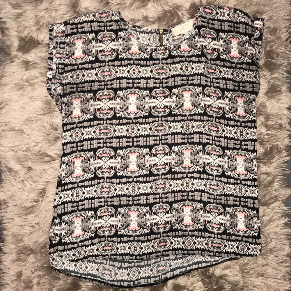 Black, White, Pink Pattern Blouse